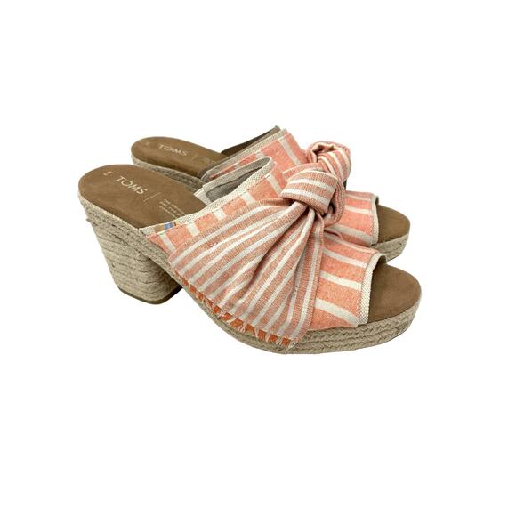 TOMS Junie Women's Size 9 Platform Sandals Cabana Stripes Knot Orange White - Picture 1 of 7